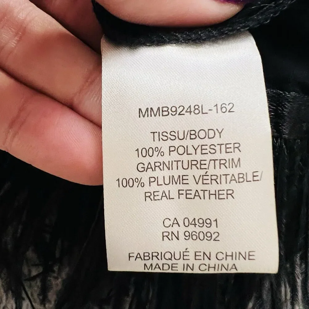 Amaryllis Spaghetti Strap Camisole Feather Trim Blouse Black Small Lined - Picture 7 of 10